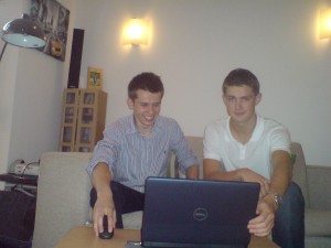 Shelton and I working hard (or hardly working)