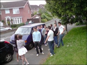 that's me in light blue and my old VW van in the background